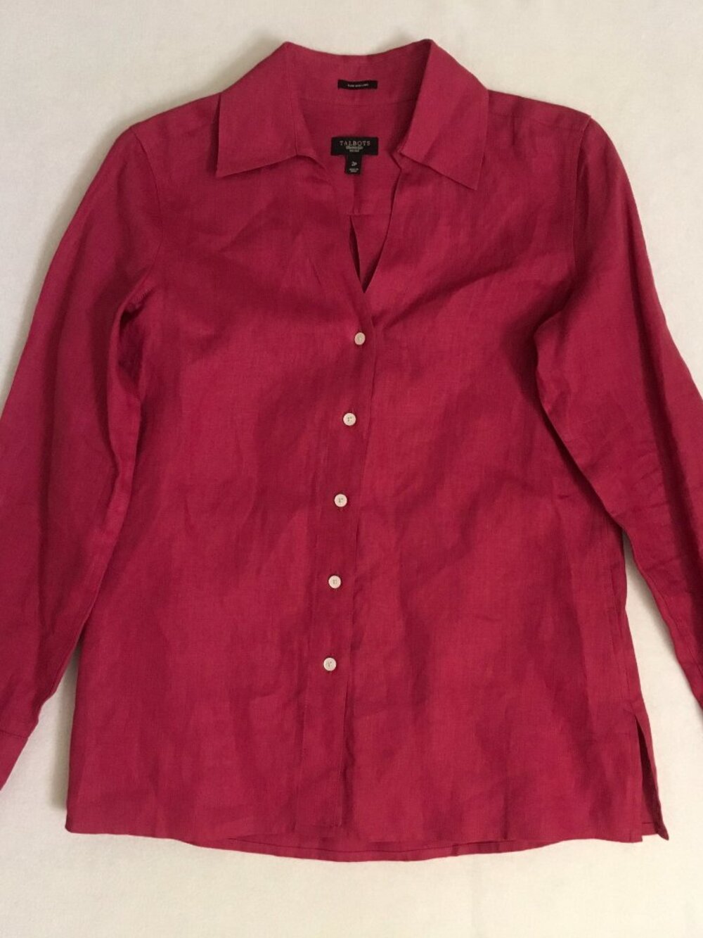 Talbots Petites Dusty Rose Pure Irish Linen Spread Collar L/S Top Size 2P